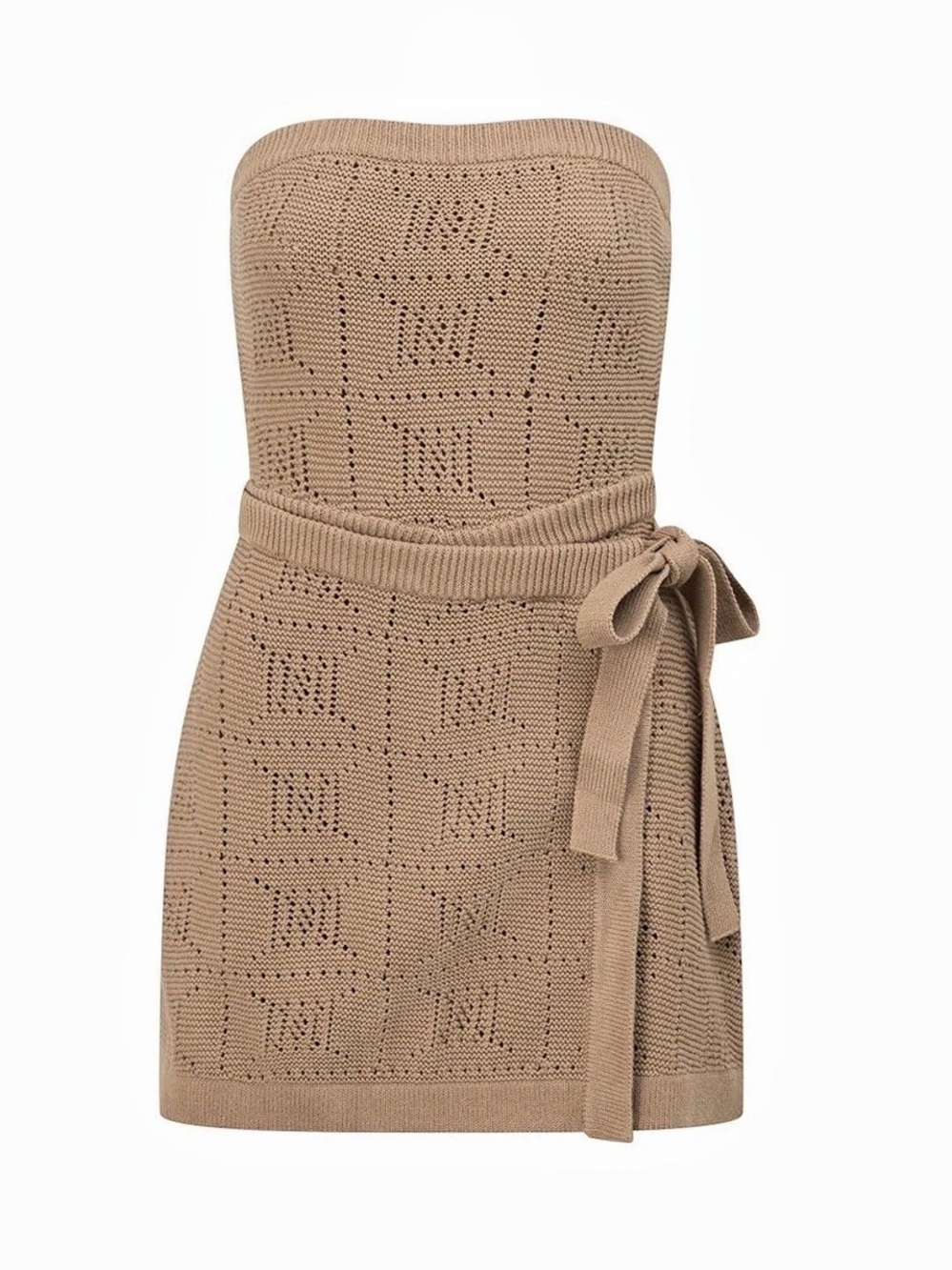 SABO Beret Dress - Strapless Knit Mini Dress in Brown